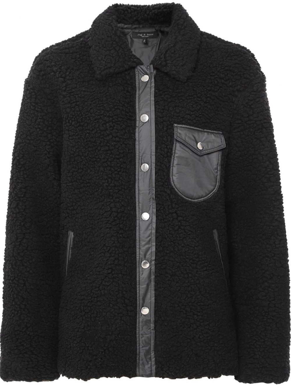 rag & bone Black Teddy Sherpa Snap-Front Jacket